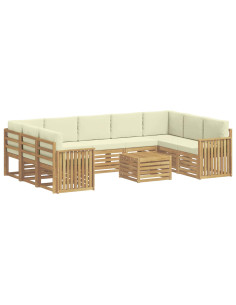Set di divani da esterno 10 pcs Bianco e Crema 59 x 59 x 37 cm 2