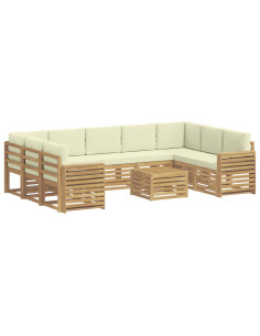 Set di divani da esterno 10 pcs Bianco e Crema 59 x 59 x 37 cm 2