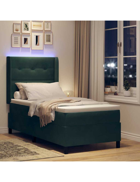 Letto a molle con materasso Verde Scuro 90 x 190 cm Velluto
