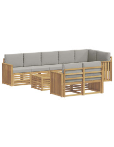 Set di divani da esterno 9 pcs Bianco e Grigio Chiaro 2