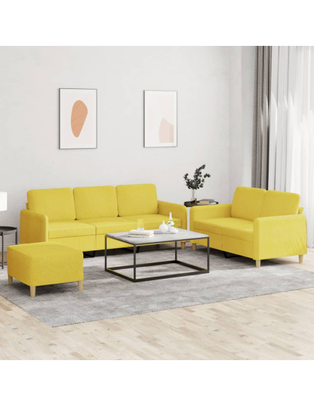 Set di Divani 3 pz con Cuscini Giallo Chiaro in Tessuto