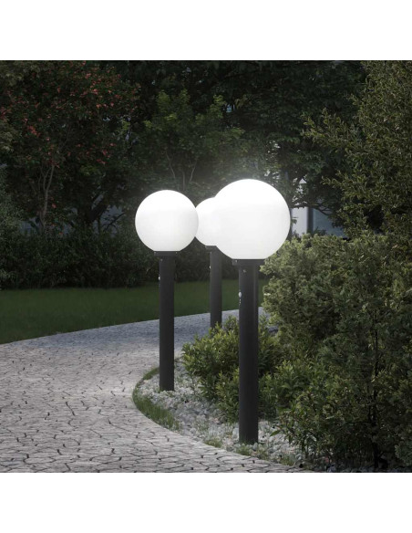 Lampioni a paletto con sensore 3 pz 80 cm neri IP44