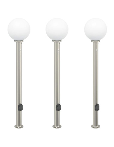 Lampioni a dissuasore con sensore e presa 3 pz 120 cm Acciaio Inox IP44