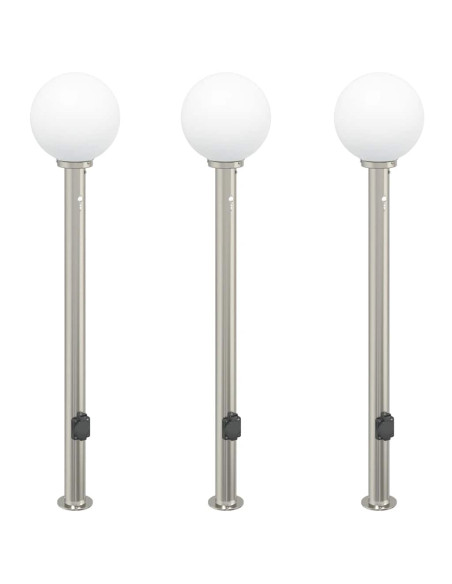 Lampioni a dissuasore con sensore e presa 3 pz 120 cm Acciaio Inox IP44