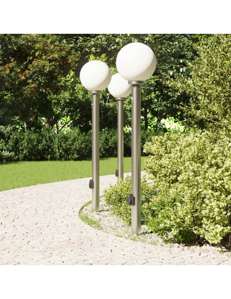Lampioni a dissuasore con sensore e presa 3 pz 120 cm Acciaio Inox IP44