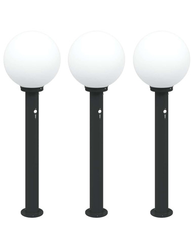 Lampioni a paletto con sensore 3 pz 80 cm neri IP44