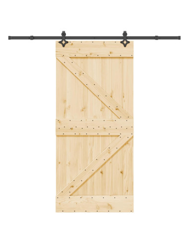 Porta scorrevole NARVIK Naturale e Nero 95 x 210 cm (213,5 cm)