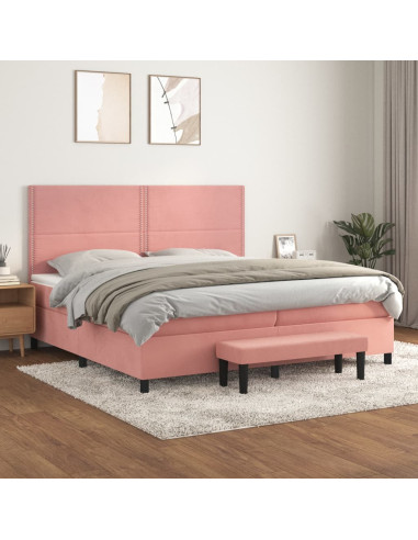 Giroletto a Molle con Materasso Rosa 200x200 cm in Velluto