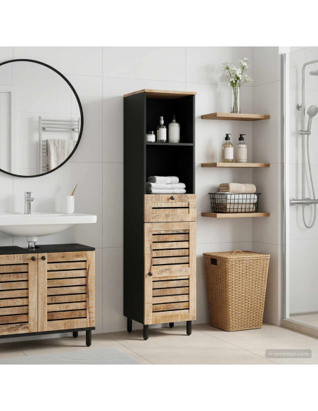 Mobile da Bagno con cassetto Marrone e Nero 38 x 33,5 x 160 cm
