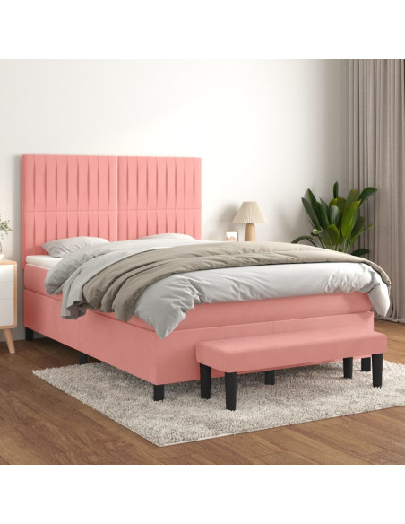 Giroletto a Molle con Materasso Rosa 140x190 cm in Velluto