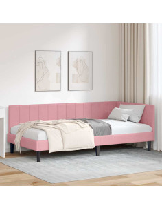 Cornice del letto ad angolo Rosa 90 cm x 190 cm Velluto