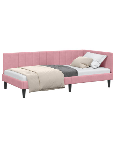 Cornice del letto ad angolo Rosa 100 cm x 200 cm Velluto