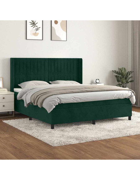 Giroletto a Molle con Materasso Verde Scuro 160x200 cm Velluto