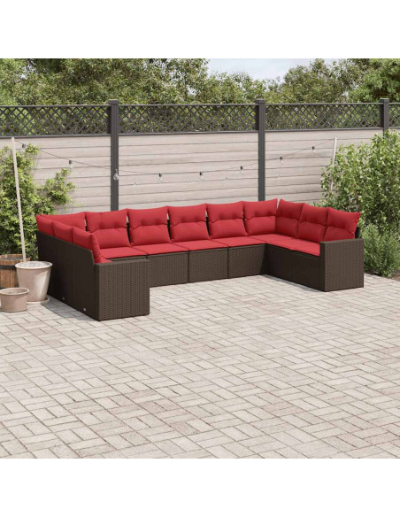 Set Divani da Giardino 10pz con Cuscini in Polyrattan Marrone
