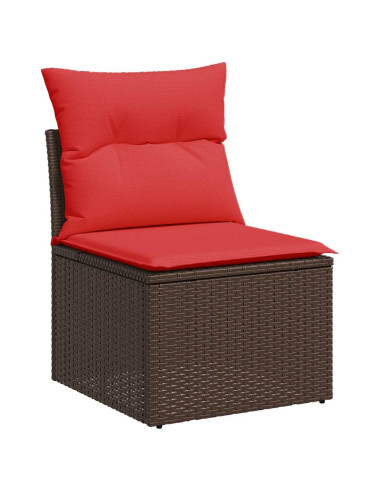 Set Divani da Giardino 10pz con Cuscini in Polyrattan Marrone