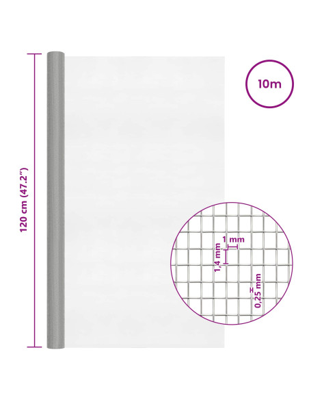 Rete per schermatura 120 x 1000 cm 18 Mesh Argento