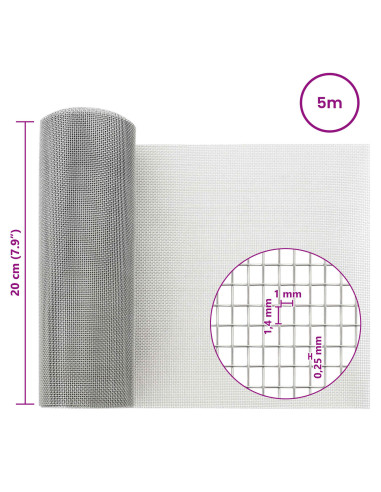 Rete per schermatura 20 x 500 cm 18 Mesh Argento