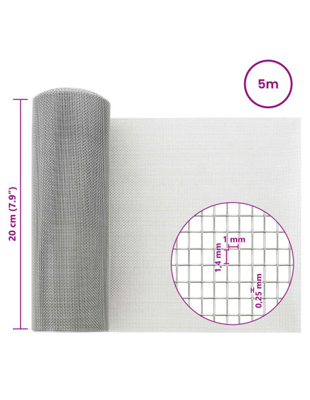 Rete per schermatura 20 x 500 cm 18 Mesh Argento