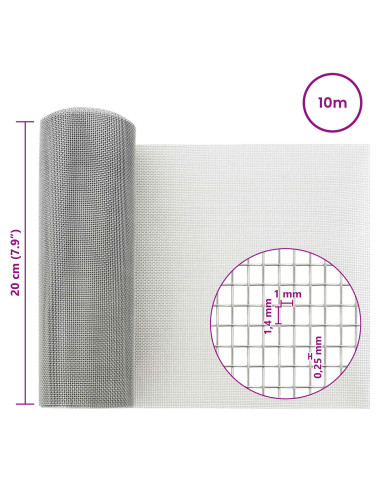 Rete per schermatura 20 x 1000 cm 18 Mesh Argento