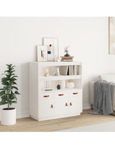 Credenza Bianca 100x40x108,5 cm in Legno Massello di Pino