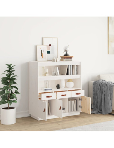 Credenza Bianca 100x40x108,5 cm in Legno Massello di Pino