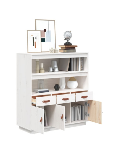 Credenza Bianca 100x40x108,5 cm in Legno Massello di Pino