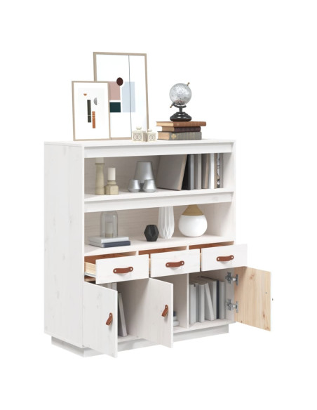 Credenza Bianca 100x40x108,5 cm in Legno Massello di Pino