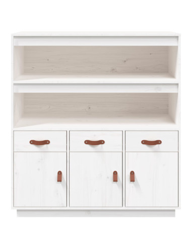 Credenza Bianca 100x40x108,5 cm in Legno Massello di Pino