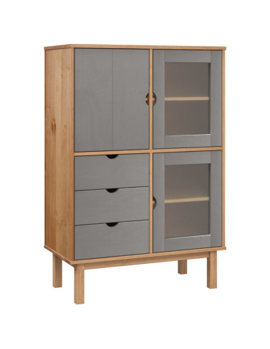 Credenza OTTA Marrone e Grigio 85x43x125 cm in Legno di Pino