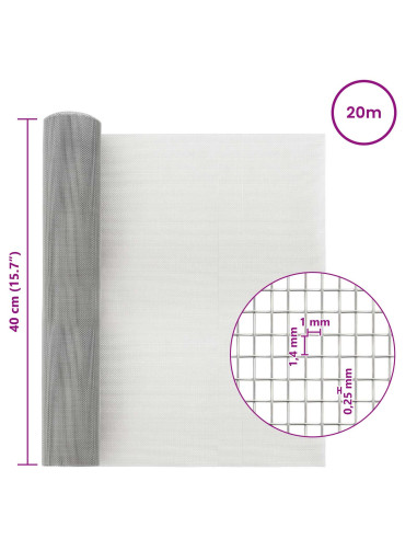 Rete per schermatura 40 x 2000 cm 18 Mesh Argento