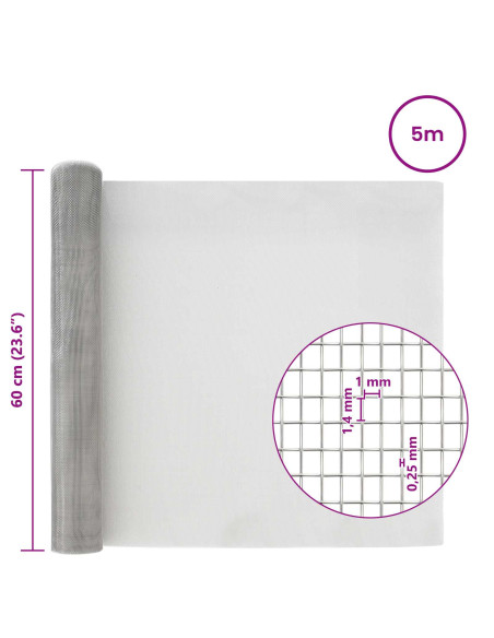 Rete per schermatura 60 x 500 cm 18 Mesh Argento