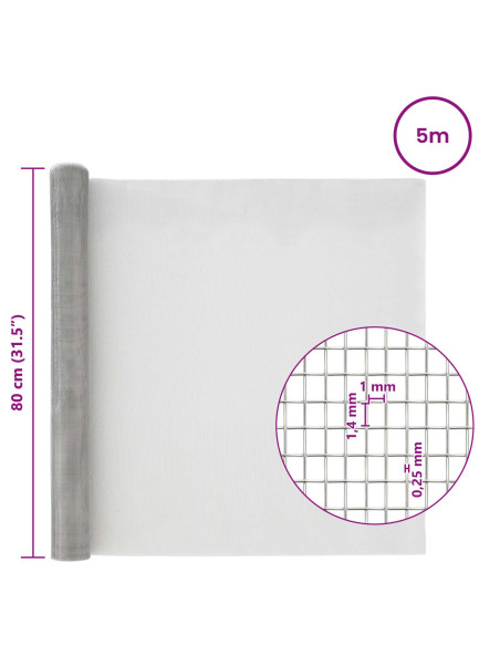 Rete per schermatura 80 x 500 cm 18 Mesh Argento