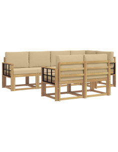 Set di divani da esterno 7 pcs Bianco e Beige Poliestere 2