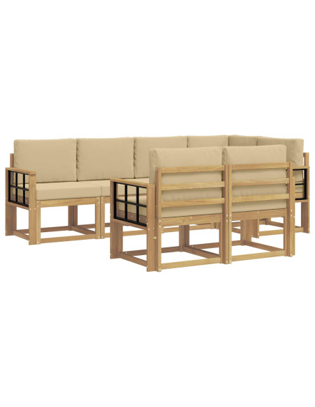 Set di divani da esterno 7 pcs Bianco e Beige Poliestere
