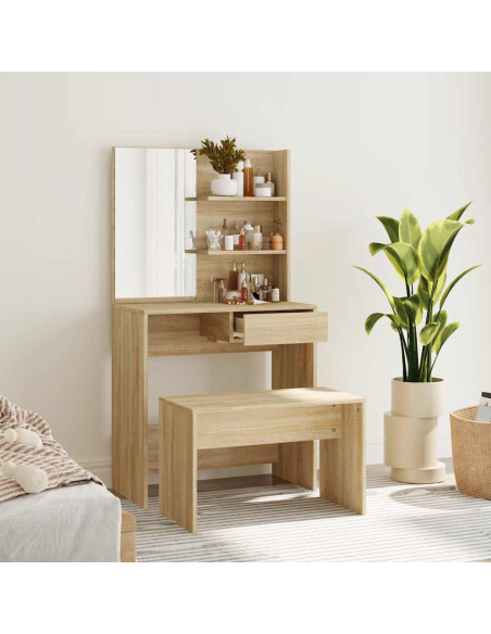 Set Tavolo da Toeletta Rovere Sonoma 74,5x40x141 cm