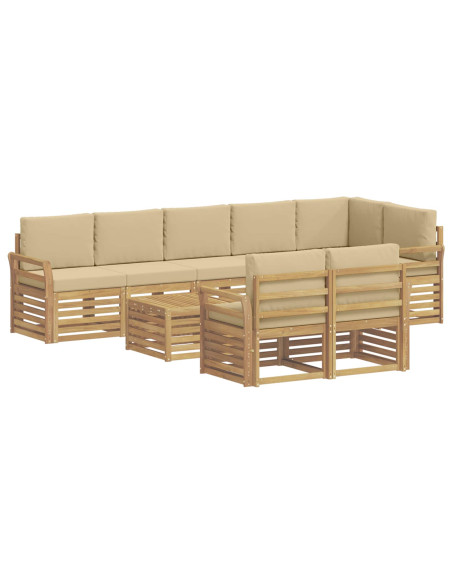 Set di divani da esterno 9 pcs Bianco e Beige 59 x 59 x 37 cm