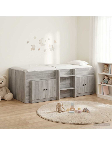 Struttura Letto Loft con Mobile con porta 3 pz Sonoma grigio