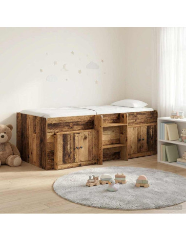 Struttura Letto Loft con Mobile con porta 3 pz Legno antico
