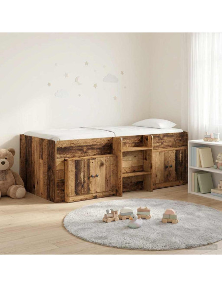 Struttura Letto Loft con Mobile con porta 3 pz Legno antico