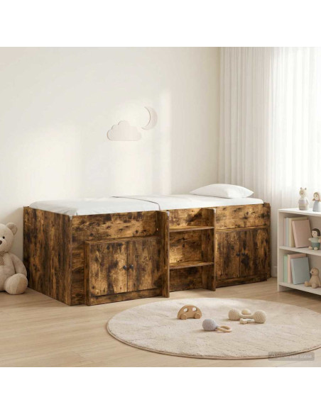 Struttura Letto Loft con Mobile con porta 3 pz Rovere Fumo