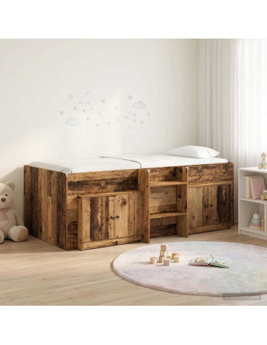 Struttura Letto Loft con Mobile con porta 3 pz Legno antico