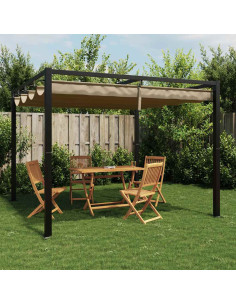 Gazebo da Giardino con Tetto Retrattile Tortora 3x3 m Acciaio