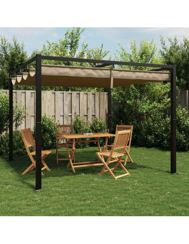 Gazebo da Giardino con Tetto Retrattile Tortora 3x3 m Acciaio