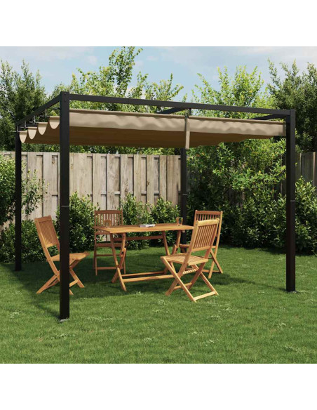 Gazebo da Giardino con Tetto Retrattile Tortora 3x3 m Acciaio