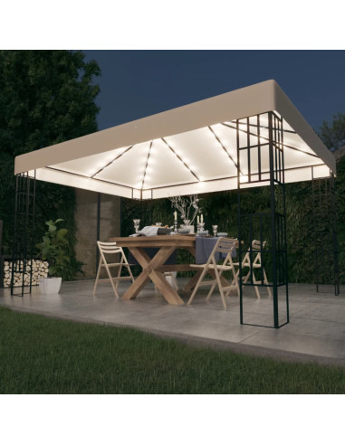 Gazebo con Stringa di Luci LED 3x4 m Crema