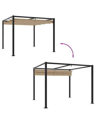 Gazebo da Giardino con Tetto Retrattile Tortora 3x3 m Acciaio