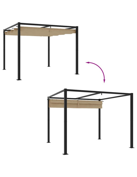Gazebo da Giardino con Tetto Retrattile Tortora 3x3 m Acciaio