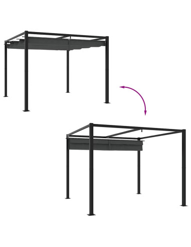 Gazebo da Giardino con Tetto Retrattile Antracite 3x3 m Acciaio