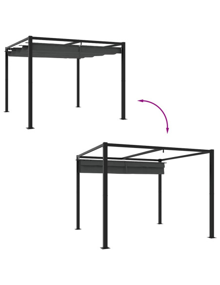 Gazebo da Giardino con Tetto Retrattile Antracite 3x3 m Acciaio