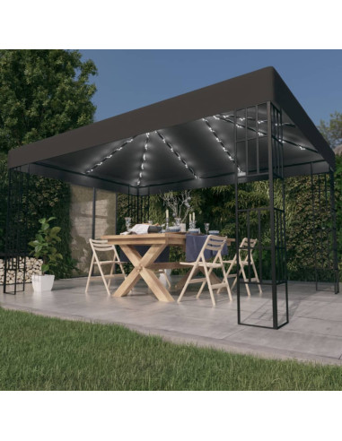 Gazebo con Stringa di Luci LED 3x4 m Antracite